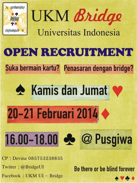 BridgeUI's tweet image. OPREC UKM BRIDGE UI @FTUI_2012 @FEUI_2012 @FISIPUI_2012 @FKGUI2012 @_FKUI2012 @FIKUI2012 @FFUI2012 @FKMUI2012