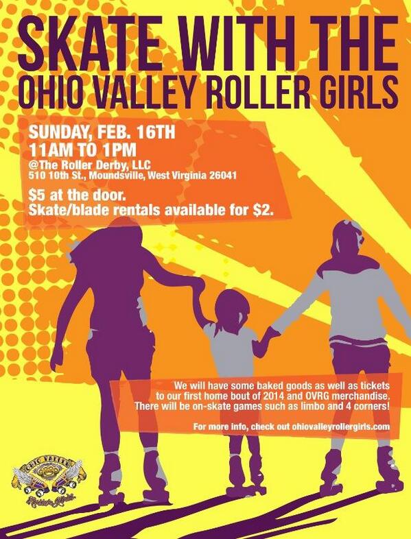 O_V_R_G's tweet photo. Skate with the Roller Girls at 11 am in Moundsville! http://t.co/Or3CeBwVlh