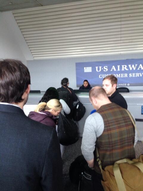 theamyfreeze's tweet photo. Line 22 deep @Usairways @americanairlines LGA "special services" can we get some help today?! #mergeFAIL http://t.co/O4Q6w5wBZ1