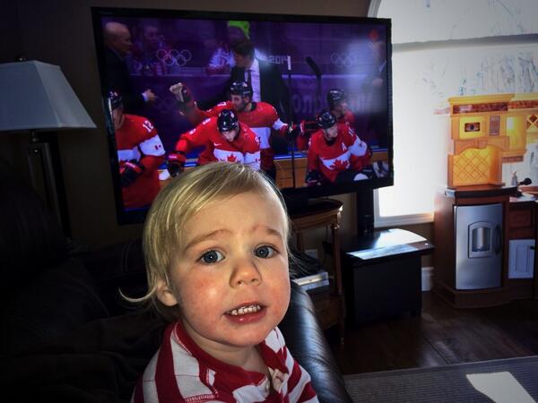 Kane and I watching Team Canada win today! #Sochi2014 #RedIsTheColor