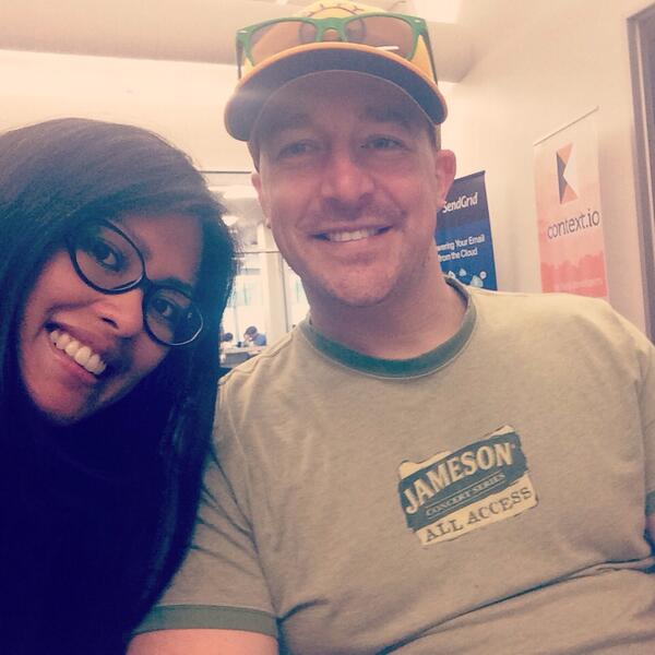 arabelladelucco's tweet image. #developerweek #hackathon starring @delucco as #brogrammer w Jameson tshirt.