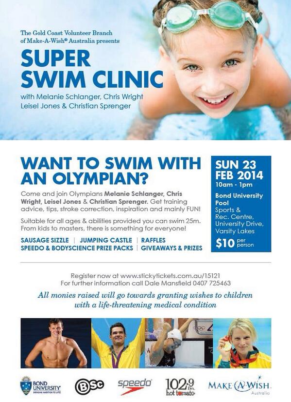 Swim clinic with world champ <a href="/C_Sprenger/">Christian Sprenger</a>,Olympic legend Leisel Jones,AUS record holder <a href="/wrighty_c88/">Christopher Wright</a> &amp; I -THIS SUNDAY!