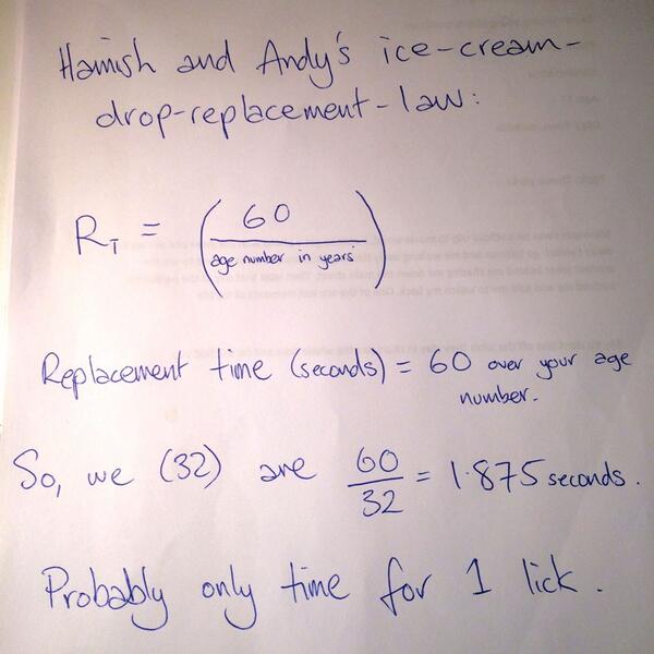 hamishandandy's tweet photo. We figured out the equation today of when you can drop your ice cream and they have to replace it! #HappyHour3pm http://t.co/2KSROxK0bi