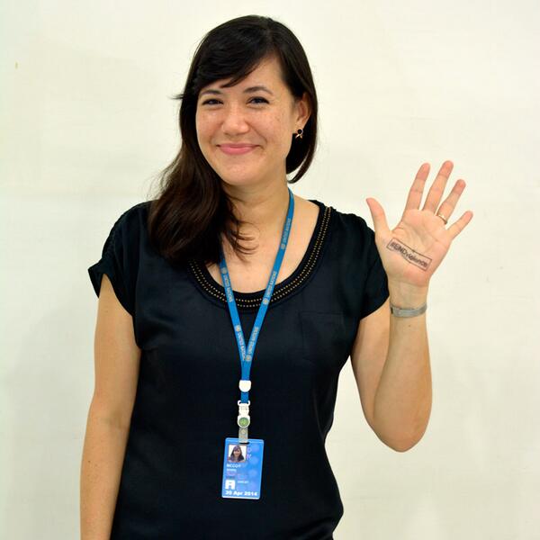UNICEF's Amalee McCoy has her hand stamped #ENDviolence in support of the End Violence Against Children initiative