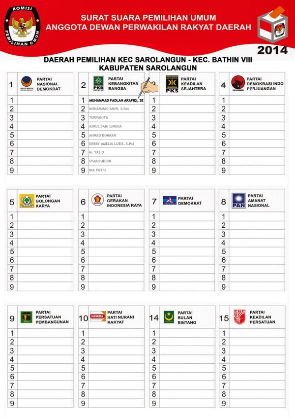DPC PKB Sarolangun on Twitter: "Contoh Surat Suara Pada 