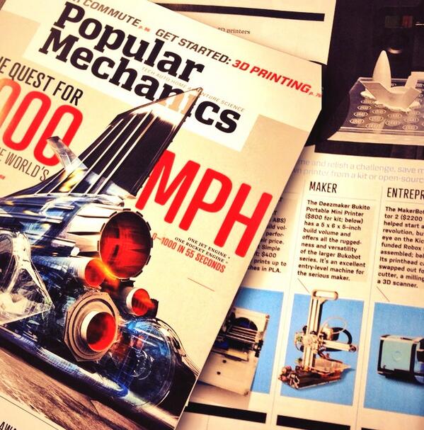 Deezmaker's tweet photo. Yes, the #deezmaker #bukito #3Dprinter is cool enough to be the "maker" of the bunch in popular mechanics 3/14 issue http://t.co/KuTuV14ncf