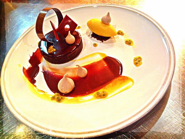 MuranoLondon's tweet image. And something sweet, Chocolate and almond tart, chocolate meringue, passion fruit sorbet.