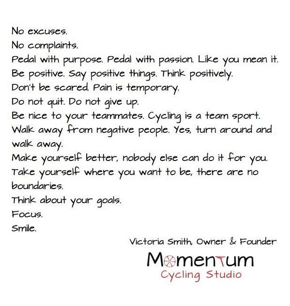 MomentumRiders's tweet photo. Wise words from our founder Victoria! #noexcuses #goals #indoorcycling #momentumstudio #losaltos #excercisequotes http://t.co/DlbXt7wYZP