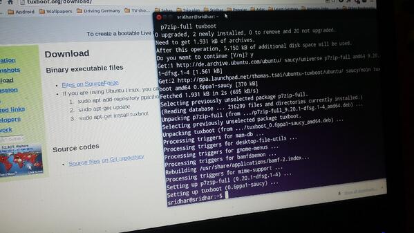 Sridhar's tweet image. Installing #tuxboot