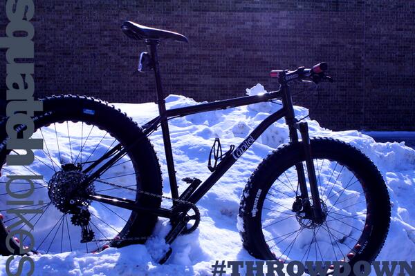 SquatchBikes's tweet photo. @capitolbicycles @VeeRubberTires @SRAMmtb @Hopetech Snowing out? More fun for us! Always time to #throwdown http://t.co/J4XaGOToEH