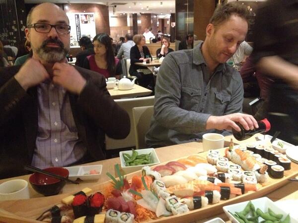 GSIsocmed's tweet image. Light lunch last week with the boys from Microsoft #SushiBoat #Sochi2014 @danbranco @DezzyDood