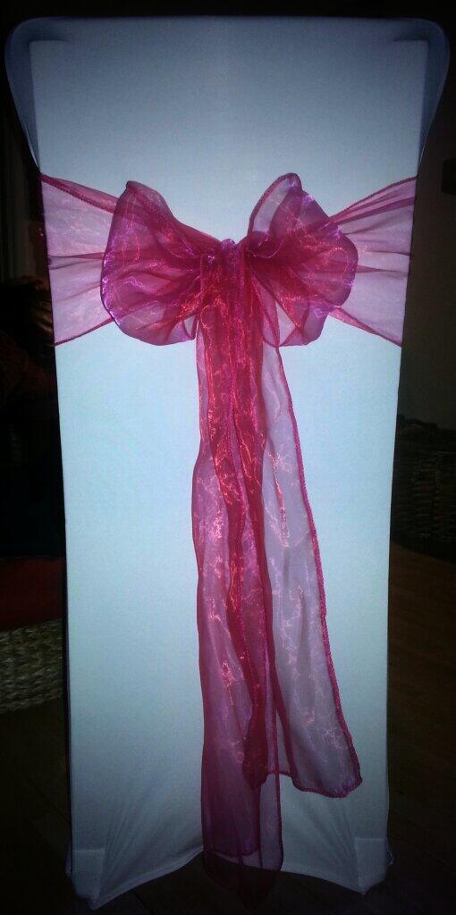 Hot Pink Sash and Chair covers available to rent NOW! Only £1.80 per chair!