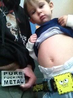 My kid is now singing 'nutz to buttz' and deathgrowls the spongebob song. Pic of me and him.  @deandelray