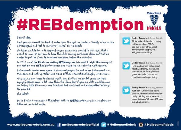 MelbourneRebels's tweet image. Missed our ad in today's @theheraldsun? Check it out here - are you on board for the #REBdemption?