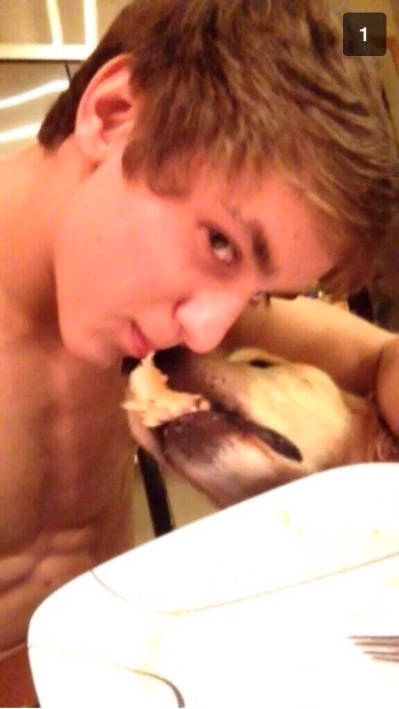 cf_leaked's tweet photo. @brigamike: because who doesn't lick their dog without clothes on while making eye contact? http://t.co/tD2VIuBP6C