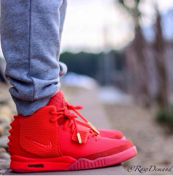 yeezy red october on feet
