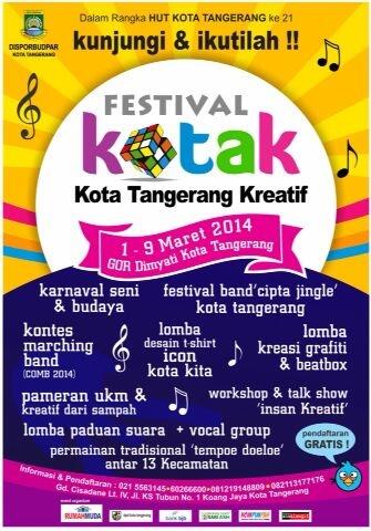 Dalam rangka ultah kota Tangerang disporbudpar mengandakan festival kota tangerang kreatif (kotak)..ikutan yukk !!!