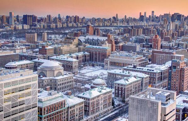 Columbia's tweet image. Winter on Morningside Campus (Image: ©Noah Zinsmeister CC'16)