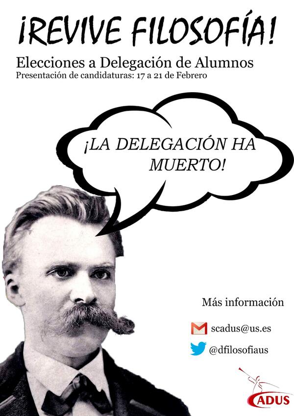 dfilosofiaus's tweet photo. ¡LA DELEGACIÓN HA MUERTO! Es tarea de todos resucitarla. #ReviveFilosofía http://t.co/Lk6gcyezka
