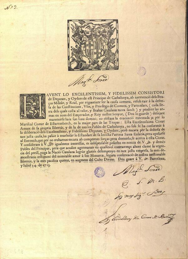 Els consellers de BCN ja contradiuen, el juliol de 1713, els mots d'Alícia Sánchez-Camacho: "la Nació Catalana"