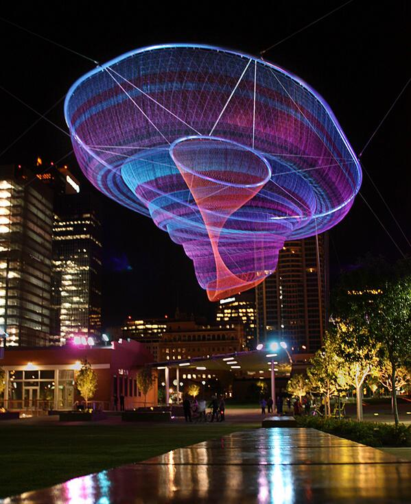 thisiscolossal's tweet photo. Giant Suspended Net Installations by Janet Echelman http://t.co/y83dlwZFQe http://t.co/oNIb0Nxtnl
