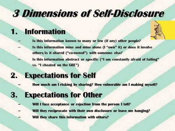 jane_damron's tweet image. As discussed in #CSS3311 #InterpersonalComm this morning, three dimensions of self-disclosure.