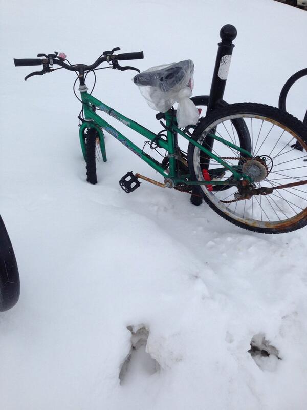 OneBigFU's tweet photo. A Big FU from Mother Nature to whoever left their bike here... http://t.co/wkXkrEX0VW