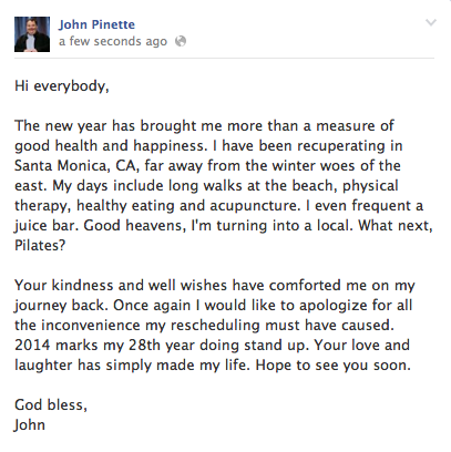 JohnPinette's tweet photo. Couldn't fit this all in one tweet, but wanted to share the note!  Updated showtimes: http://t.co/qHGN2CRxtw http://t.co/jS1UB5GnFi