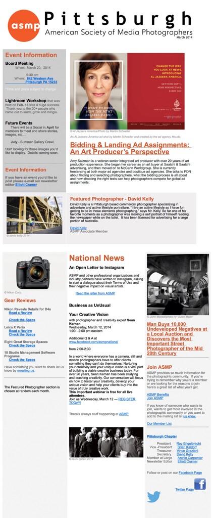 ASMPPittsburgh's tweet image. Check out our March newsletter! It features #Pittsburgh photographer @davidkellydotco