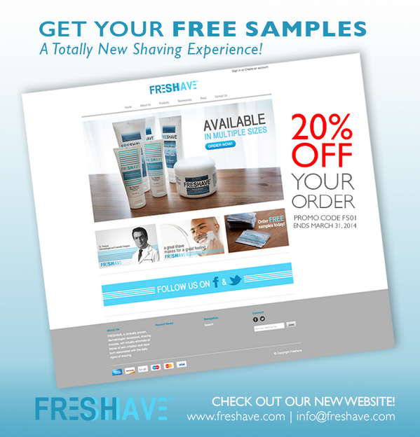 freshave's tweet image. It’s a great time to stock up! Get 20% your entire order, or just try us, by ordering FREE SAMPLES!