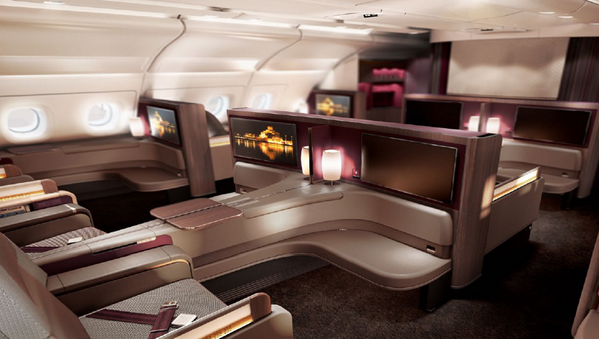 Imagine THIS as YOUR living room at 35,000 FT. The #QatarA380 First Class. RT/Follow for chance to win 50k Qmiles.