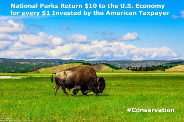 Interior's tweet image. Fact: National Parks return $10 to the U.S. economy for every $1 invested by the American taxpayer. Please RT