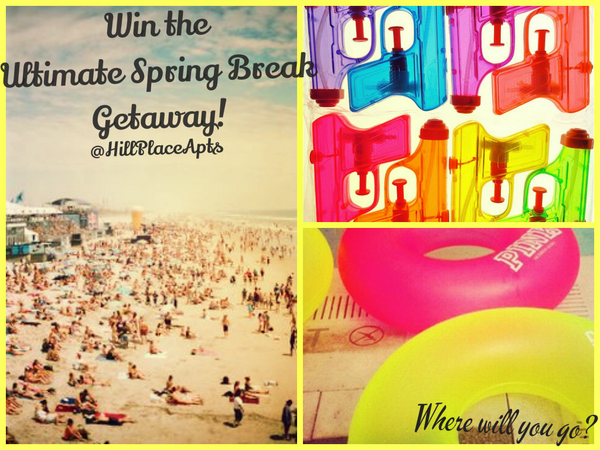 HillPlaceApts's tweet image. We're giving one lucky visitor the Ultimate Spring Break Getaway! Where are you going? #SpringBreakGetaway