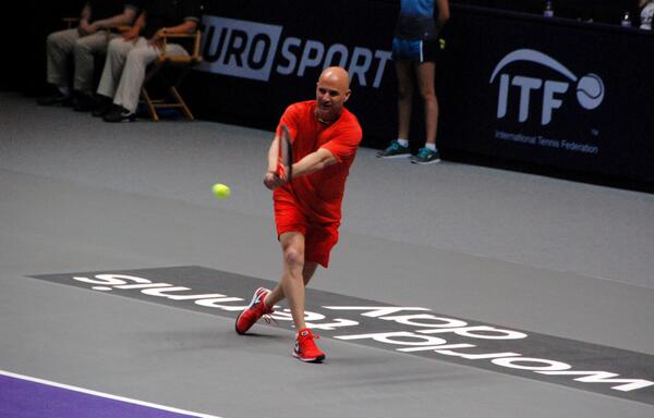 dominichirsch's tweet photo. Agassi at #WorldTennisDay London this evening. He looked like he could still be playing... http://t.co/YHwLgDjaU5