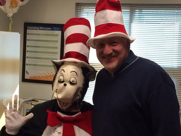 mfosterpsd's tweet image. Jan and Mike celebrating Dr. Seuss Day! #seuss #teachtechpsd