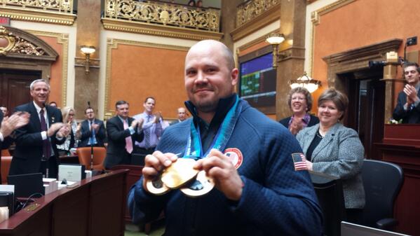 DavidLifferth's tweet photo. Utah Bobsledder Steve Holcomb recognize on house floor for his medal in Sochi 2014 Winter Olympics #utpol #utleg http://t.co/wNrw6l1JB6