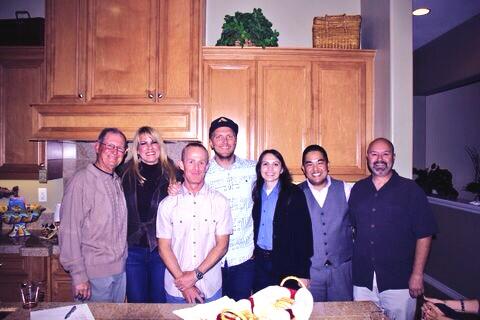 vcstar's tweet image. Surfer Cameron Schwartzkopf and those who rescued him Feb 22 off Mandalay Beach. Party Feb 26 in Oxnard. Cam in cap.