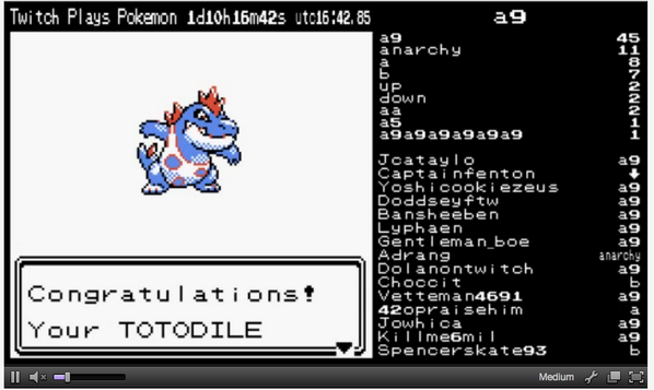 TPPCommunity's tweet photo. All praise Lazor Gator's new form, it took a while #twitchplayspokemon http://t.co/qggc2dJKbe