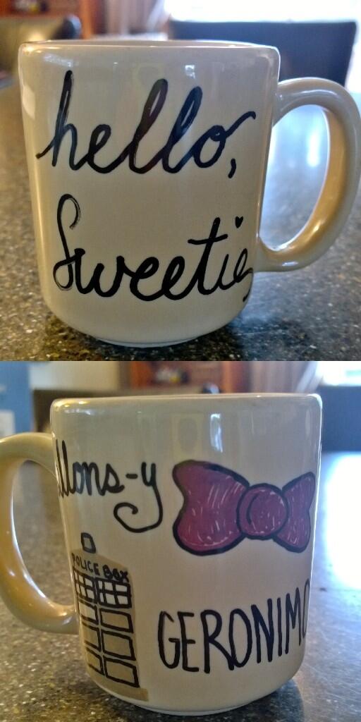 punktu8's tweet image. My first sharpie mug! The blue burned off in the oven... #pinterest #doctorwho #sharpiemug #allonsy #geronimo