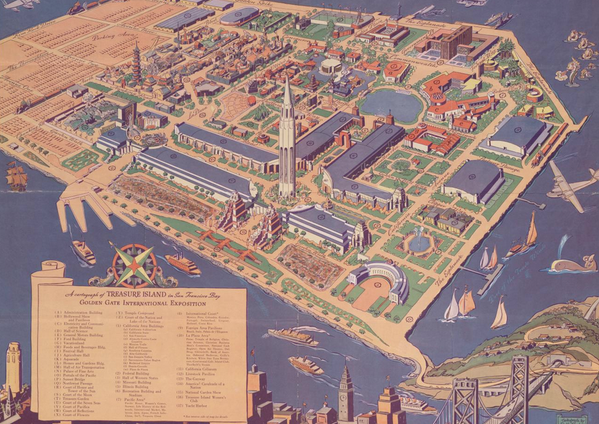 yearofthebay's tweet photo. A lovely art map of the 1939 #GGIE on Treasure Island, pinned to @Historypin: http://t.co/wCzFKLLJz6 @TIMuseum http://t.co/o9KItGRs7V