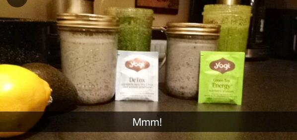 ajthoe's tweet photo. Mmm healthy living :-) almond milk, chia seeds, kale, greens, flaxseeds, wheat germ, ginger and more http://t.co/lcbTM9yo36