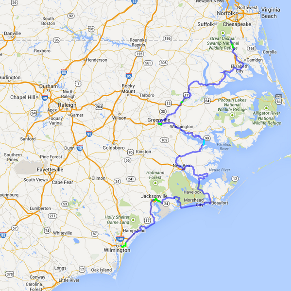 SwitchKickinUSA's tweet photo. A picture of my starting route for #SwitchKickAmerica, heading to Norfolk, VA from Wilmington. #BeTheMotor http://t.co/8bzjpY6B9p