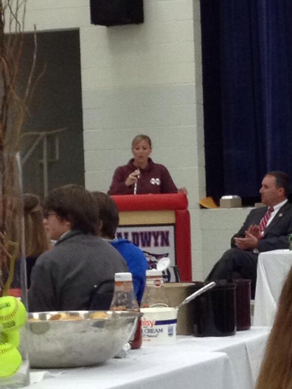 SpainWls34's tweet photo. MSU softball coach Van stuedeman speaking at 1st annual Baldwyn Lady Cats 1st pitch banquet. http://t.co/Nv3bt9h8Ei