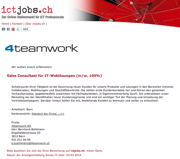 bbuehlmann's tweet photo. Lust auf neue Herausforderung? Wir suchen eine/n IT Sales Consultant #SeGF http://t.co/fpxwbo9v8X http://t.co/9SKx0bXbG6