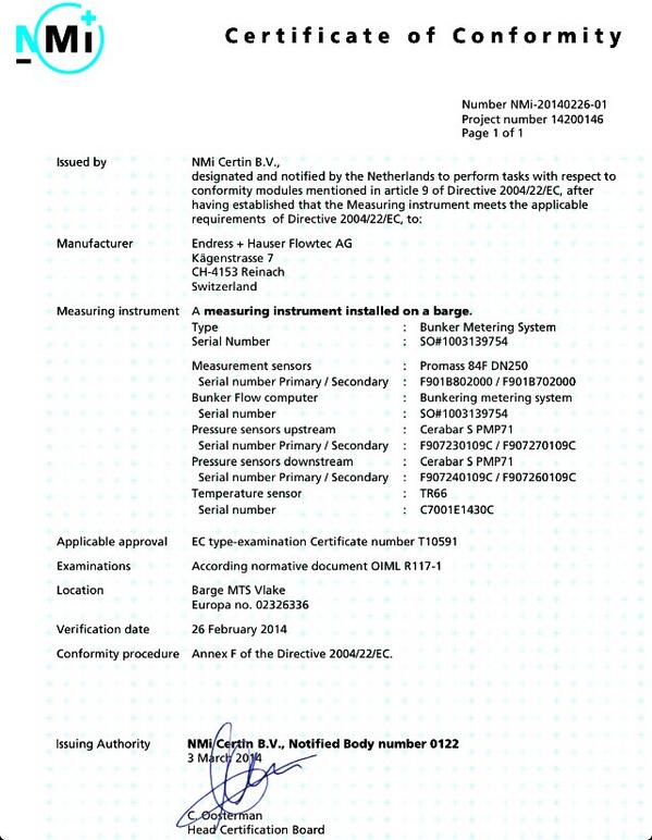Vt Group Nmi Certificate Of Conformity Vt Vlake Oiml R117 Exam Directive Massflow Barge System Bunkerworld Portofrotterdam Http T Co 7ujtsl3xpy