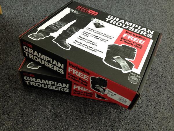 MerlinWorkwear's tweet photo. NEW Grampian Trousers just arrived...did anyone order pizza?! #snazzy http://t.co/LFGgubHzoz