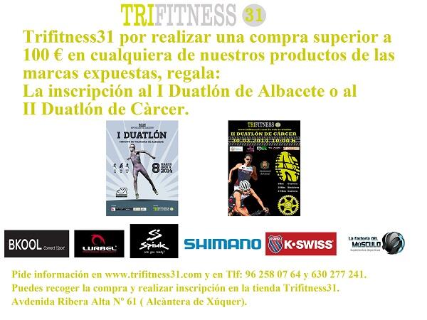 Trifitness 31 nos lanza esta promoción para sus pruebas, aprovecha la oferta para el Duatlón de Cárcer!