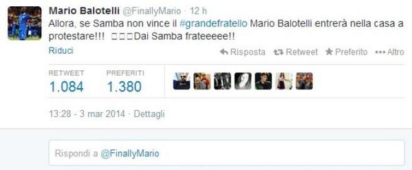 GrandeFratello's tweet photo. Anche @FinallyMario ha scelto il suo preferito nella casa del #GF13... Si tratta di #SambaGF! http://t.co/i93jMW7YHd http://t.co/MQGZFsXLg0