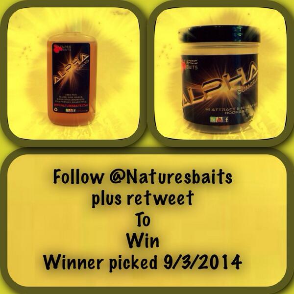 🎉🎉🎉Prize Time🎉🎉🎉 @Naturesbaits just follow us and retweet to Win naturesbaits.com lucky winner picked 9/3/14