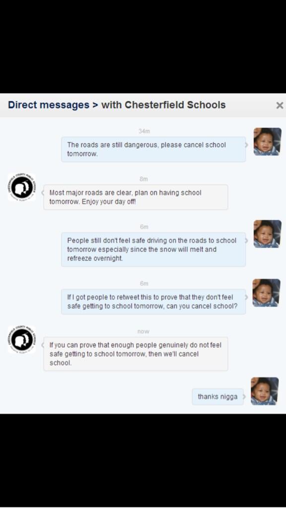 __CBlue's tweet photo. Everyone rt this so school can get cancelled 👍 http://t.co/qqrcpXwHZ0